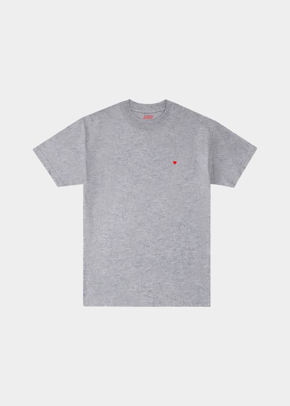 Camiseta-Goluda-High-Cinza-Mescla-com-Coracao-Micro-Vermelho-da-Vermelho-Amour